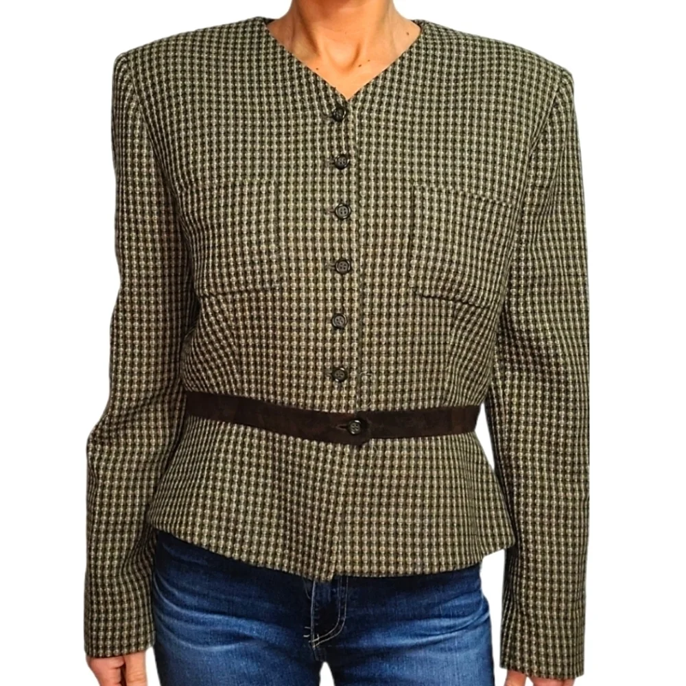 Ann Klein II Wool Structured Blazer Size 14 Brown - Picture 3 of 6